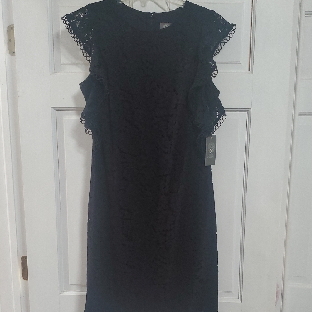 Vince Camuto Black Sleeveless Sheath Dress Midi